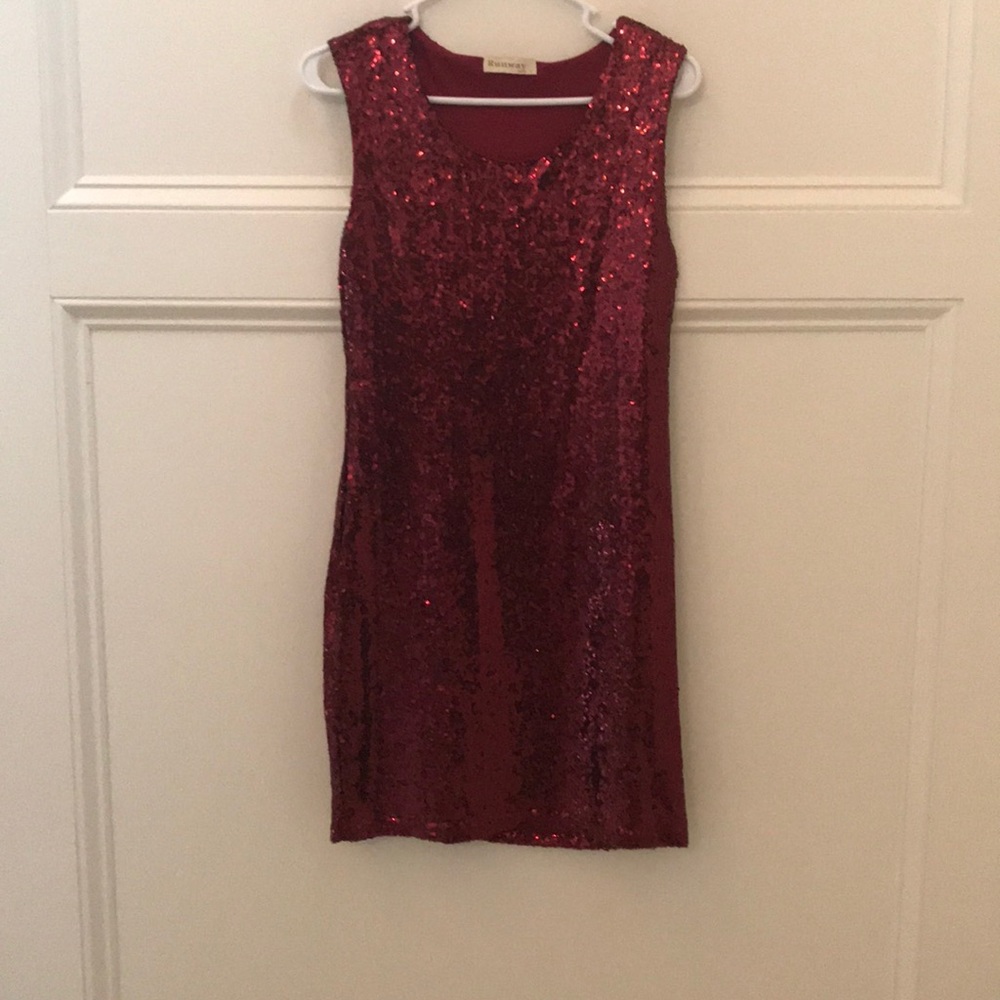 Wine colored sequin cocktail dress